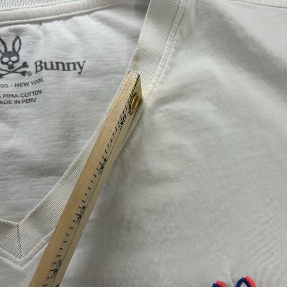 Psycho Bunny Men's T Shirt Size XL 7 Short Sleeve V Neck Embroidered Logo White - Picture 4 of 10